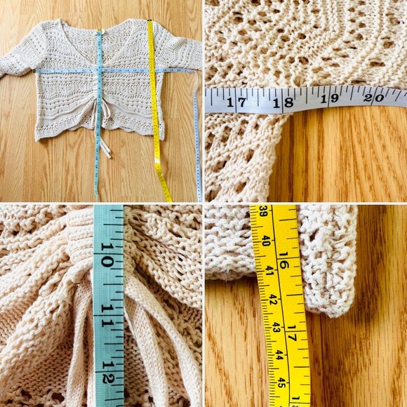 Boho Cream Crochet Knit Crop Sweater Top Size XL Sky and Sparrow Long Sleeve - Picture 8 of 10